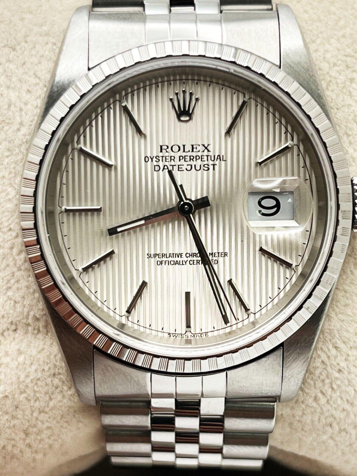 Rolex 16220 Datejust Silver Tapestry Dial Stainless Steel 2004 Box Paper For Sale 4