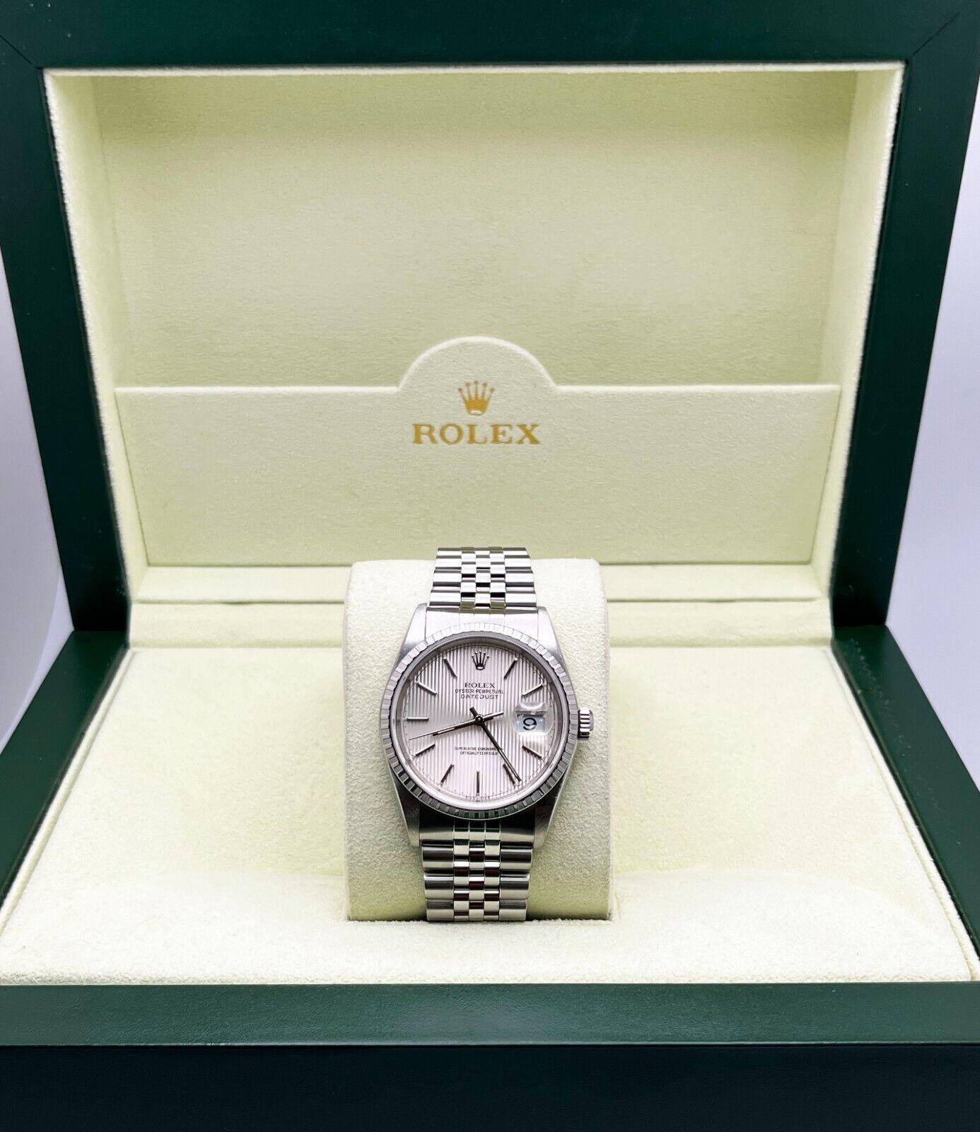 Rolex 16220 Datejust Silver Tapestry Dial Stainless Steel 2004 Box Paper For Sale 5