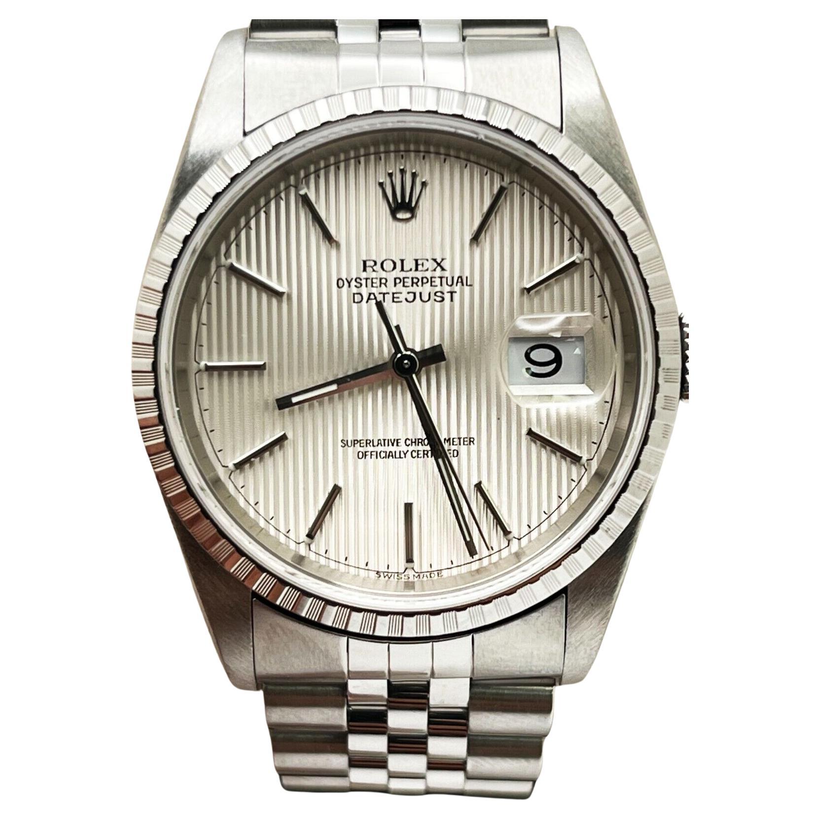 Rolex 16220 Datejust Silver Tapestry Dial Stainless Steel 2004 Box Paper For Sale