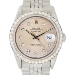 Rolex 16220 Datejust Stainless Steel Silver Diamond Dial Watch
