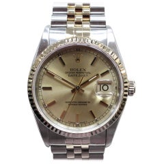 Rolex 16233 Datejust 18 Karat Gold and Steel Champagne Dial Tight Band No Holes