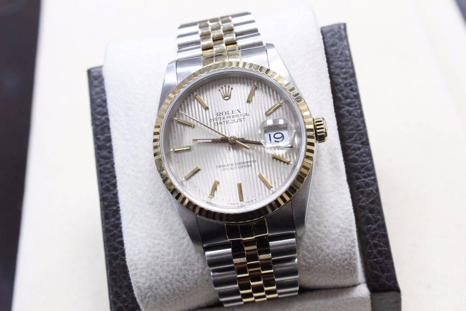 Men's Rolex 16233 Datejust 18 Karat Yellow Gold and Stainless Steel Silver Dial