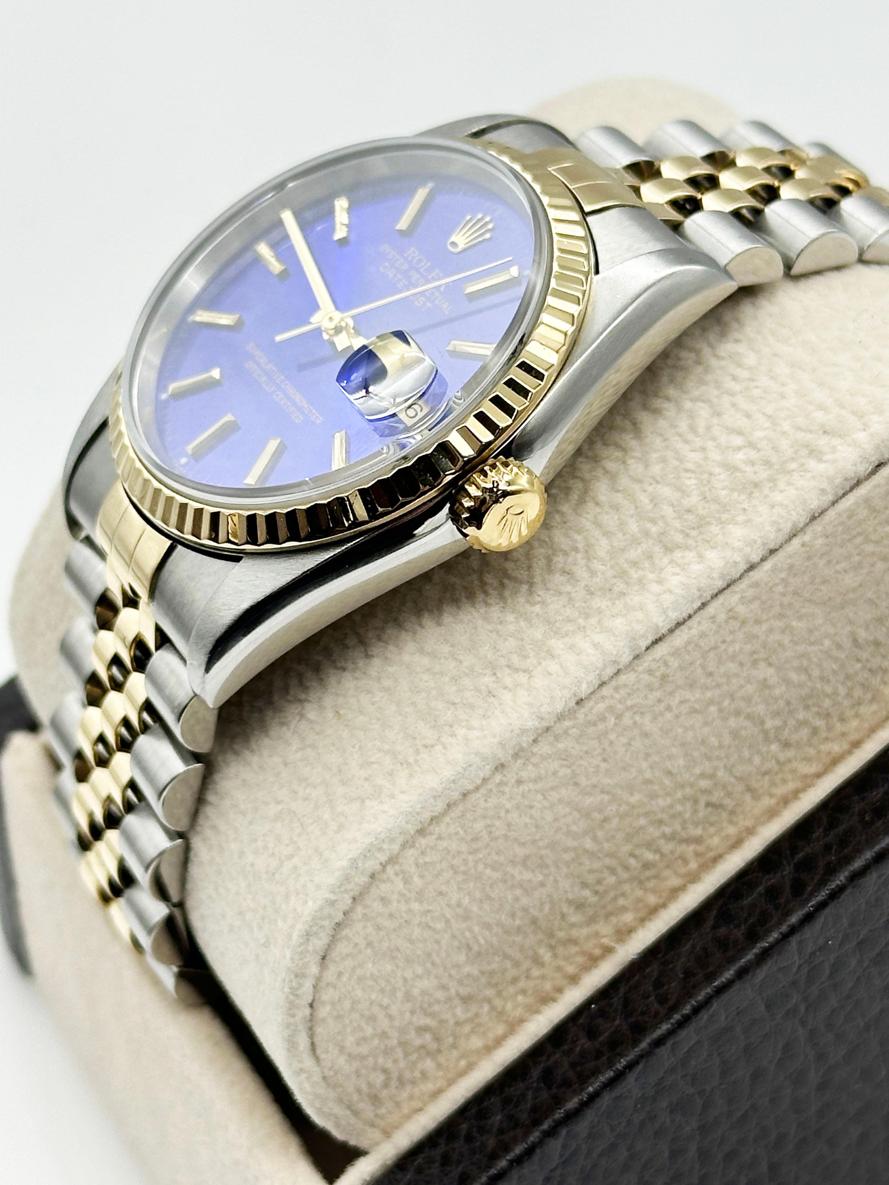 Rolex 16233 Datejust 36mm Blaues Zifferblatt 18K Gelbgold Edelstahl Herren
