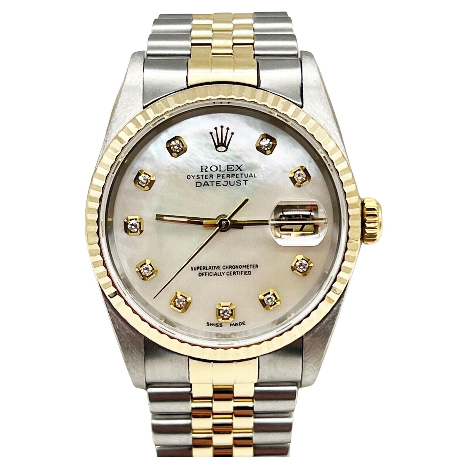 Rolex 16233 Datejust MOP Diamond Dial 18K Yellow Gold Stainless Steel