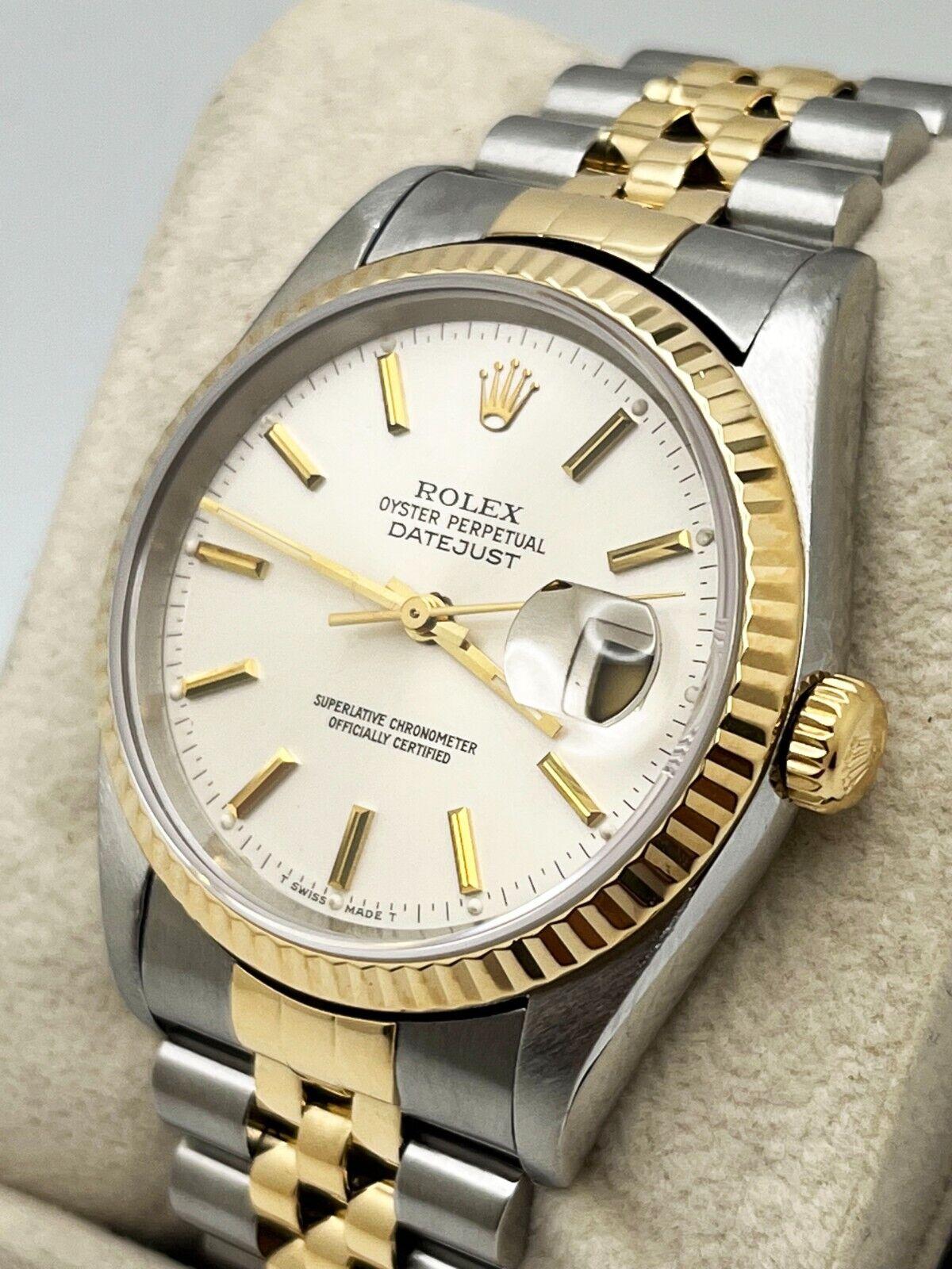 Rolex 16233 Datejust Silver Dial 18K Gold and Stainless Steel For Sale 1