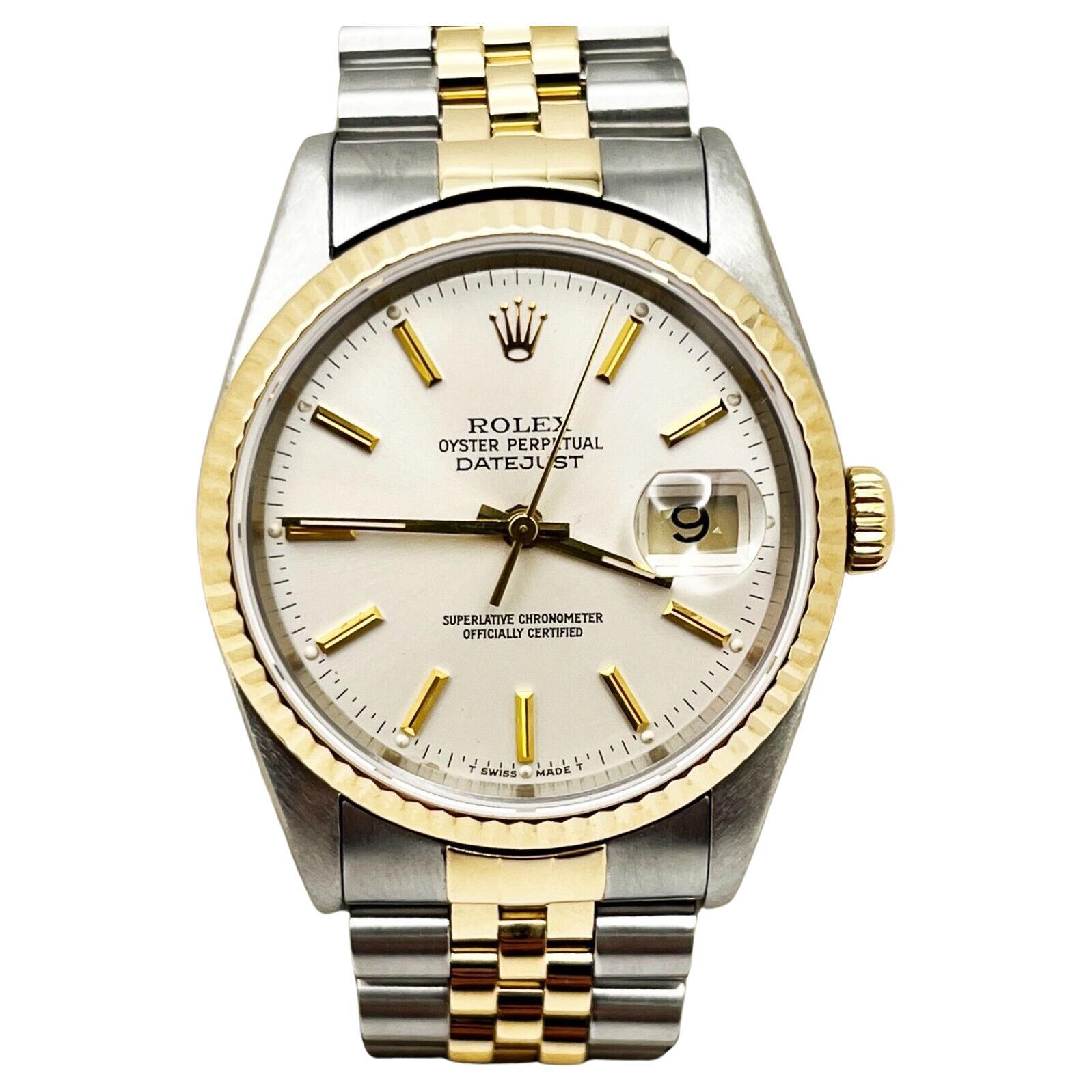 Rolex 16233 Datejust Silver Dial 18K Gold and Stainless Steel For Sale