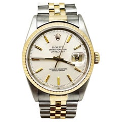 Rolex 16233 Datejust Silber Zifferblatt 18K Gold und Edelstahl