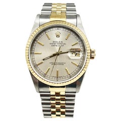 Rolex 16233 Datejust Tapestry Dial 18K Yellow Gold Steel Box Service Paper