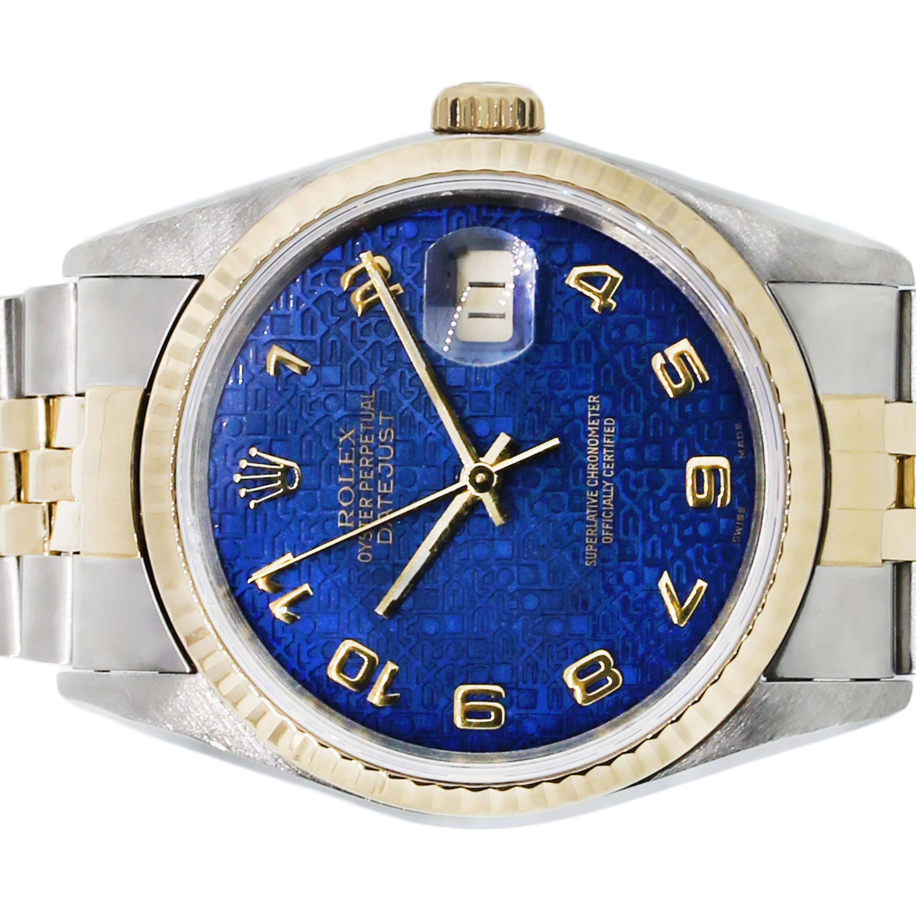 Reloj Rolex 16233 Datejust Dos Tonos Esfera Azul Jubilee en venta 3