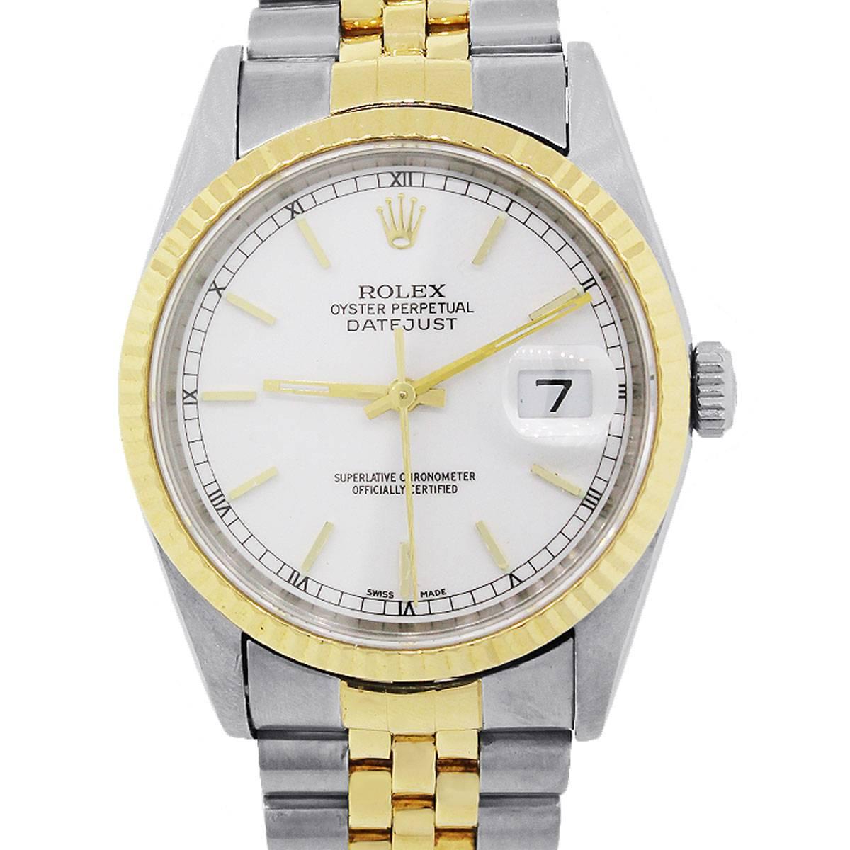 Rolex 16233 Datejust Two-Tone White Dial Watch