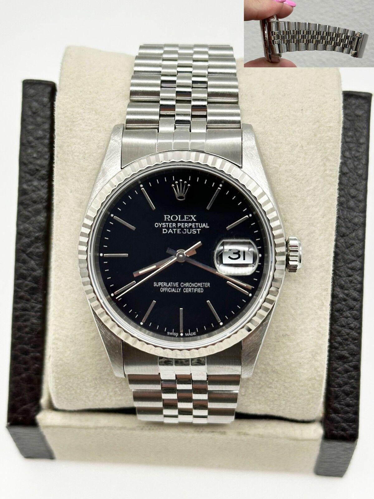Rolex 16234 Datejust Black Dial Stainless Steel 18K White Gold Bezel ...