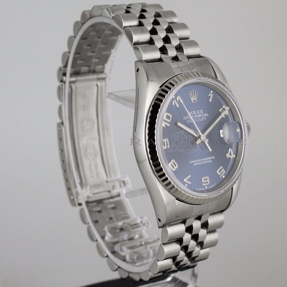 Rolex 16234 Datejust S-Serial Blue Arabic Dial 18k White Gold & Steel Automatic In Excellent Condition For Sale In Miami, FL
