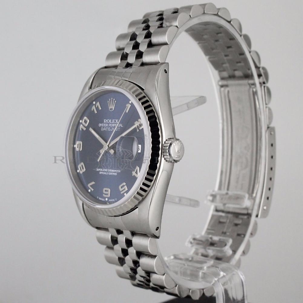 Rolex 16234 Datejust S-Serial Blue Arabic Dial 18k White Gold & Steel Automatic For Sale 1