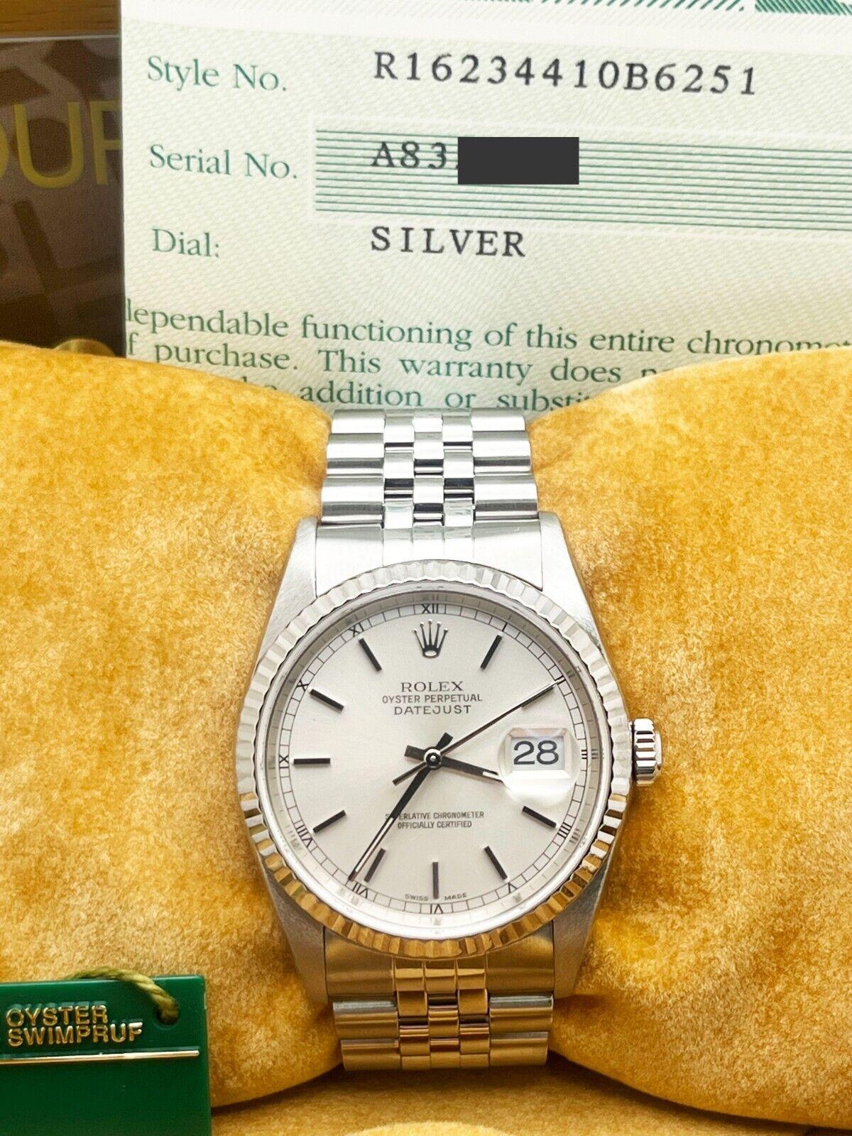 Rolex 16234 Datejust Silver Dial Stainless Steel Box Paper In Excellent Condition In San Diego, CA