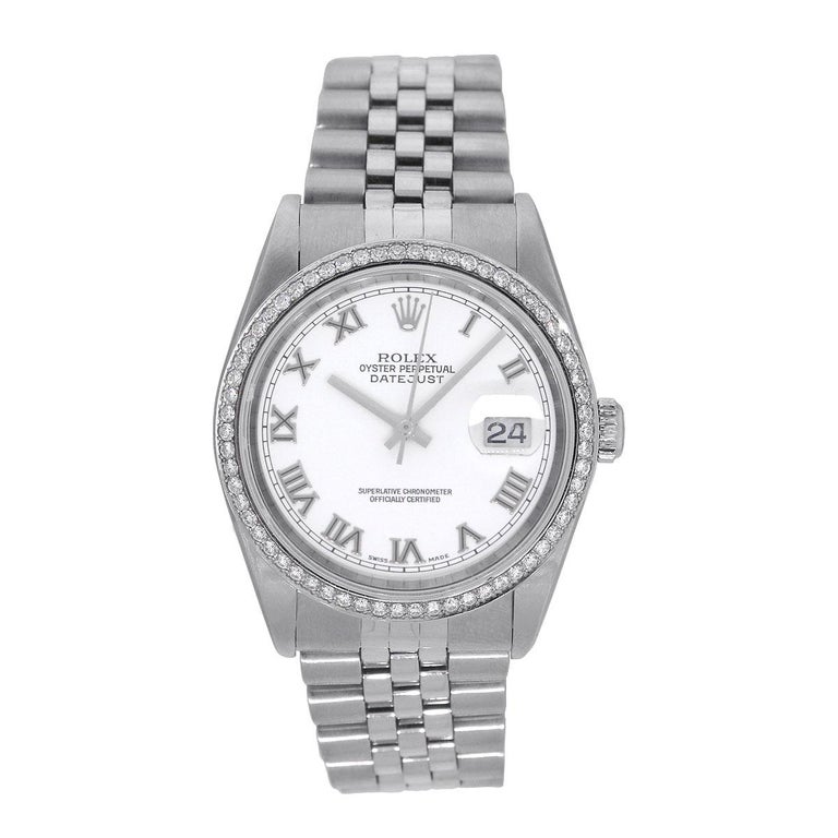 Rolex 16234 Datejust Stainless Steel White Roman Dial Watch For Sale At 1stdibs