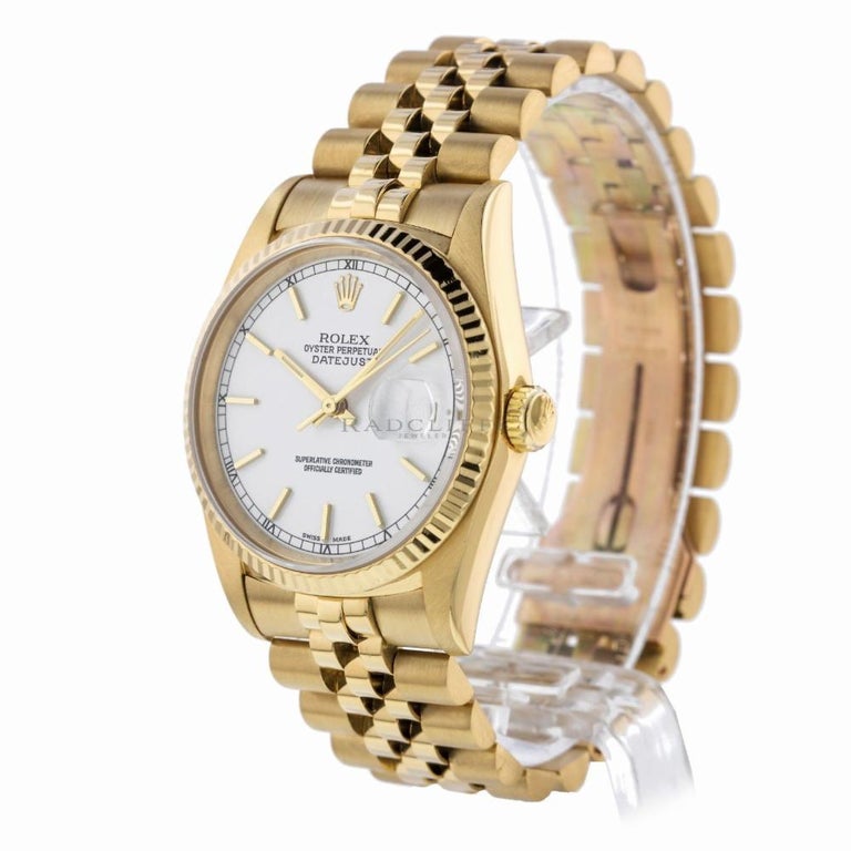 Rolex 16238 Datejust 18 Karat Yellow Gold Fluted Bezel Super Jubilee