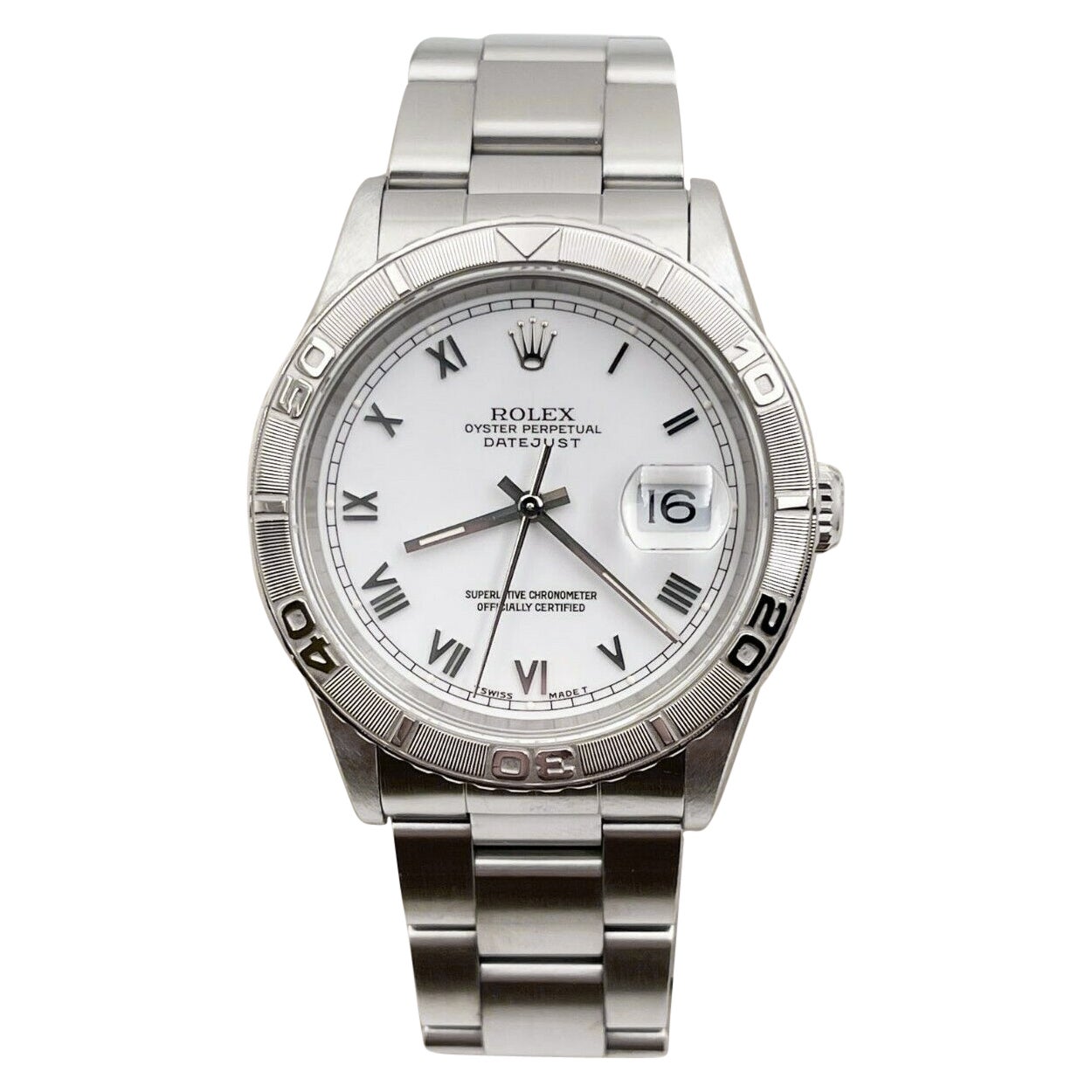 Rolex 16264 Datejust 36mm Thunderbird Turnograph Weißer römischer Stahl 18K Gold