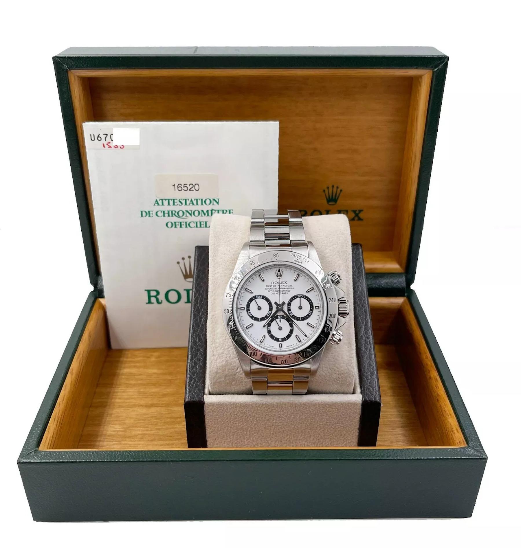 Rolex Daytona 16520 Montre Zenith Movement avec cadran blanc et boîte en acier inoxydable Bon état à San Diego, CA