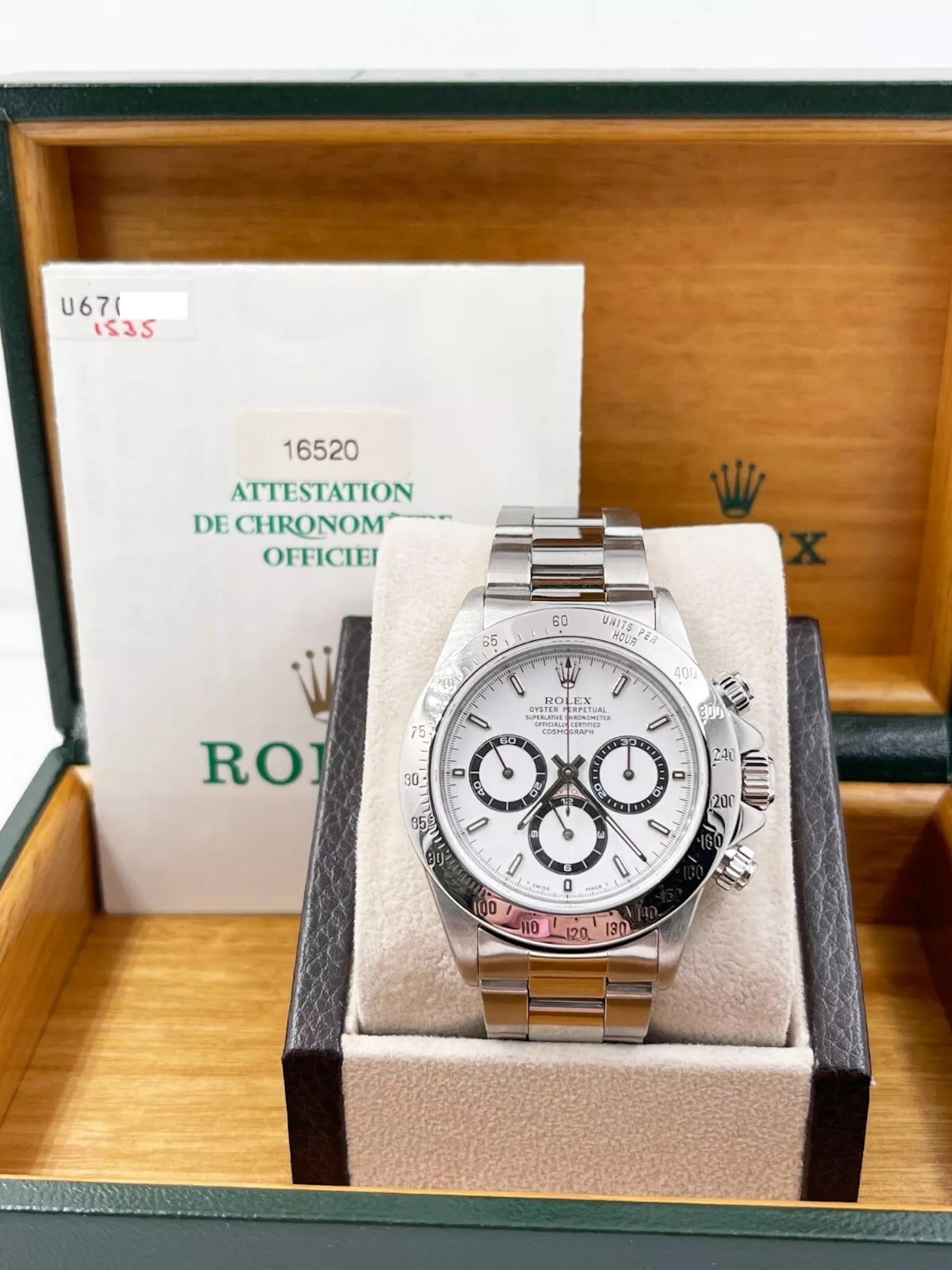 Rolex Daytona 16520 Montre Zenith Movement avec cadran blanc et boîte en acier inoxydable 4