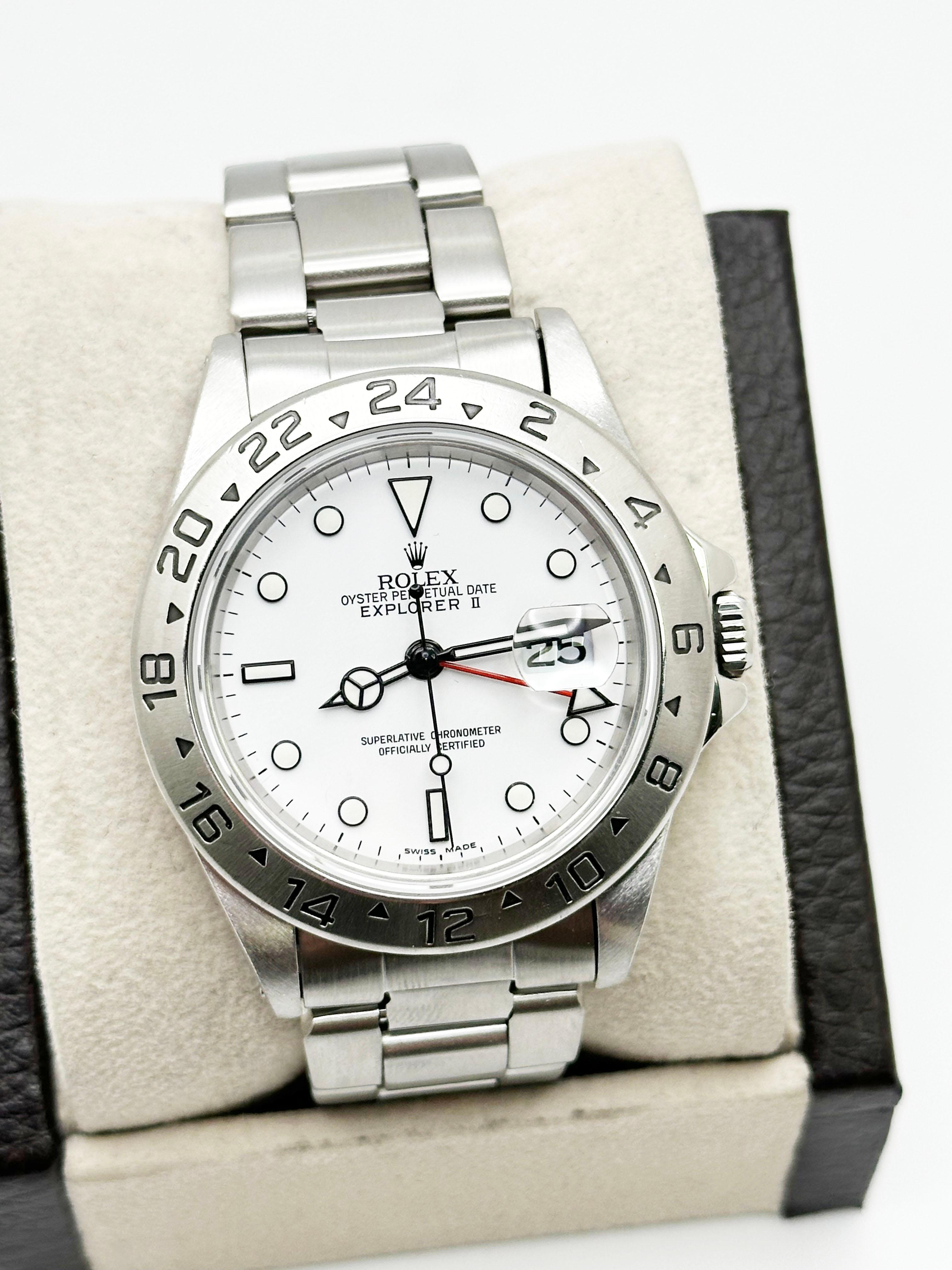 Rolex 16570 Explorer II White Dial Stainless Steel Box Service Paper In Excellent Condition In San Diego, CA