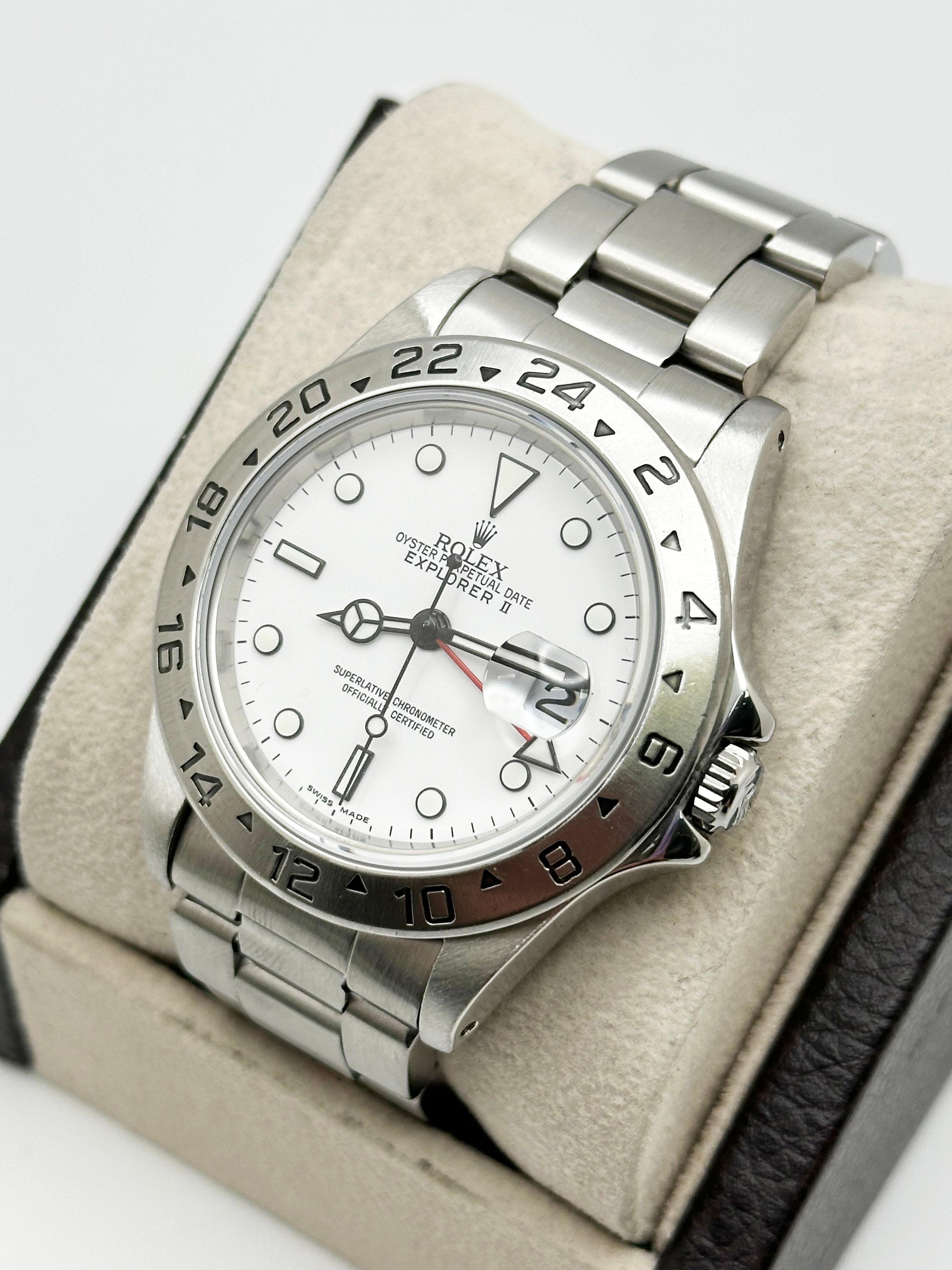 Men's Rolex 16570 Explorer II White Dial Stainless Steel Box Service Paper