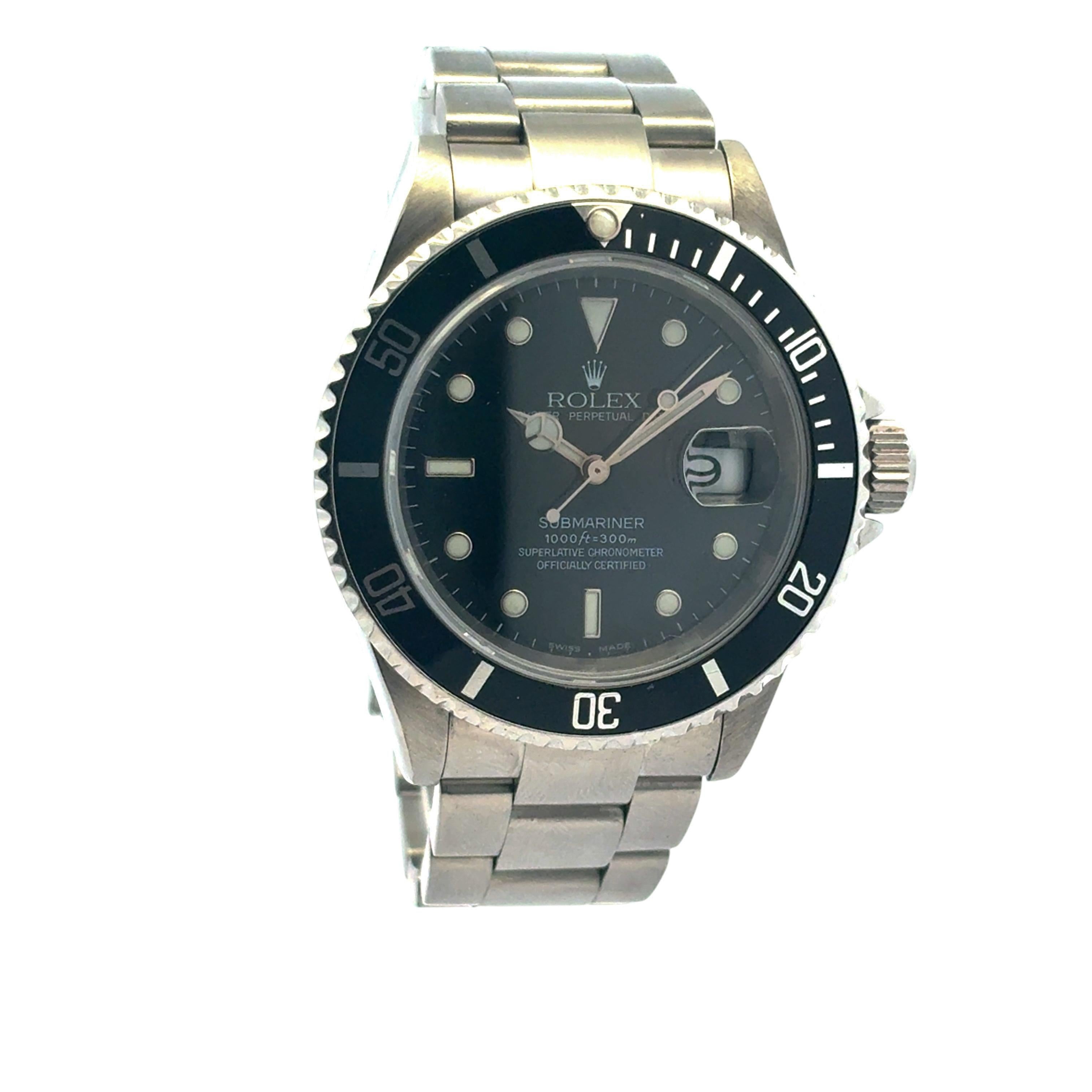 Modern Rolex 16610 Submariner Black Dial and Black Bezel Watch For Sale