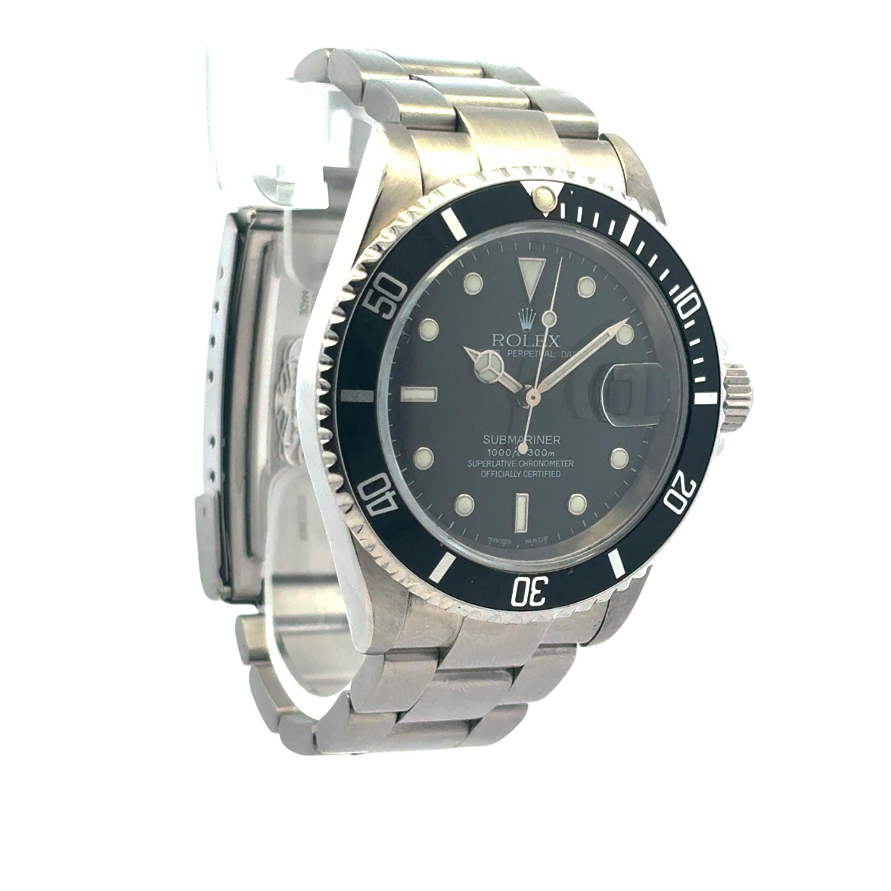 Rolex 16610 Submariner Black Dial and Black Bezel Watch In Excellent Condition For Sale In Boca Raton, FL
