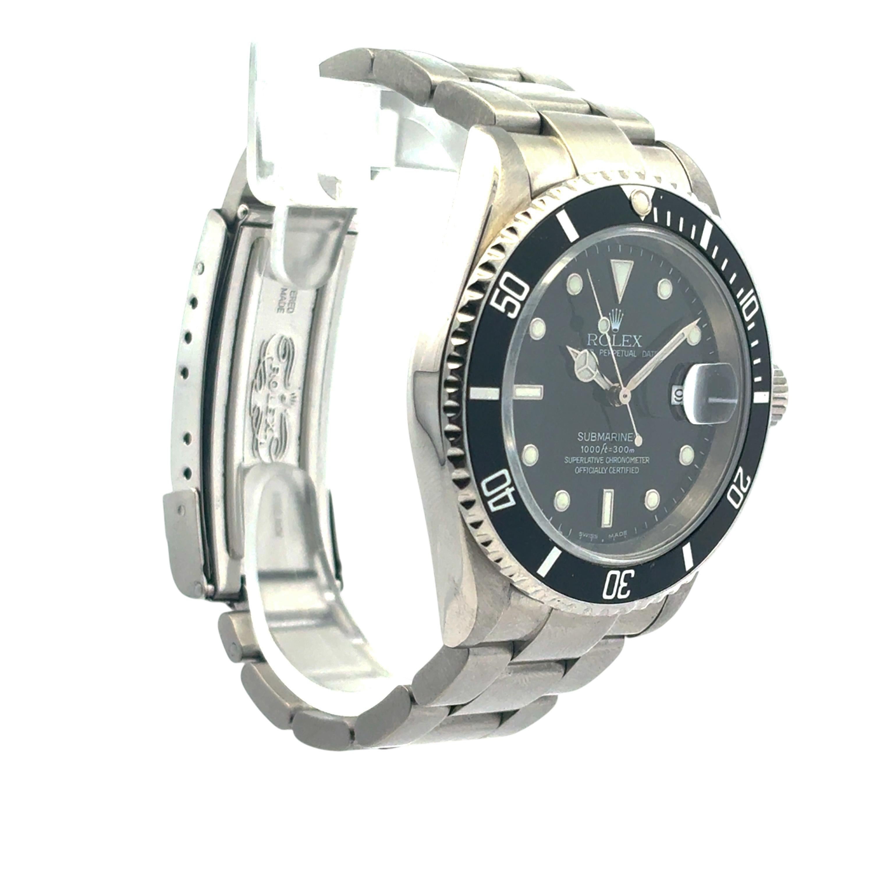 Men's Rolex 16610 Submariner Black Dial and Black Bezel Watch For Sale