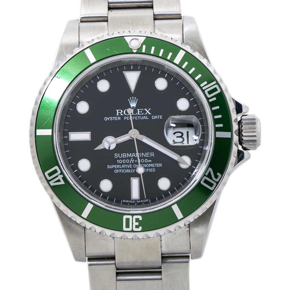 Rolex 16610LV Submariner Date Rehaut Kermit 2008 M Serial Stainless Watch 40mm