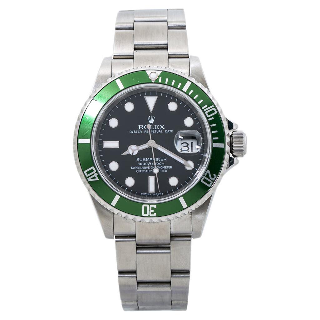 Rolex 16610LV Submariner Date Rehaut Kermit 2008 M Serial Stainless Watch For Sale