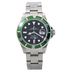 Used Rolex 16610LV Submariner Date Rehaut Kermit 2008 M Serial Stainless Watch