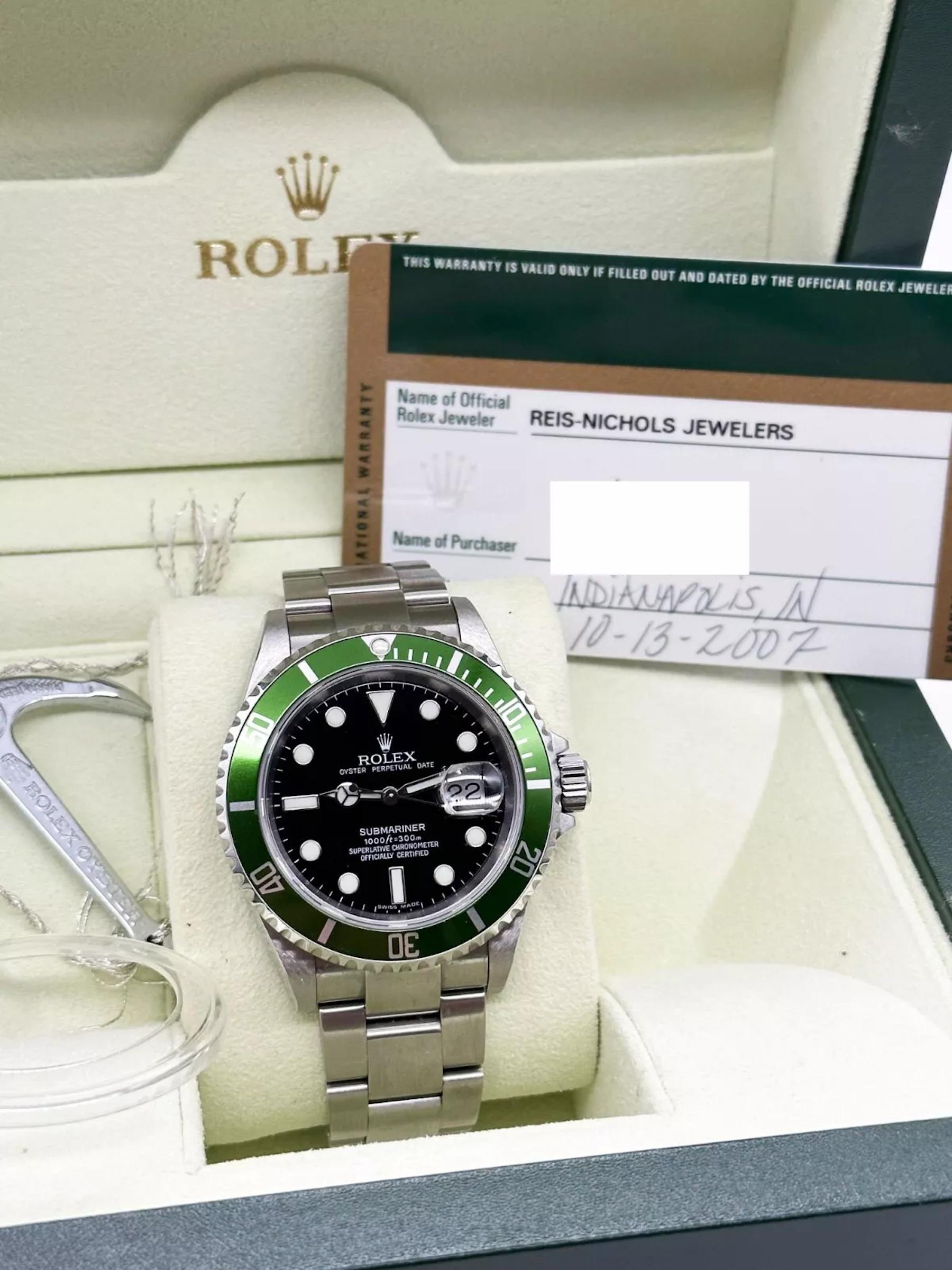 Rolex Kermit Submariner 16610V Ghiera Verde Quadrante Nero Scatola Inox 2007 In condizioni ottime in vendita a San Diego, CA