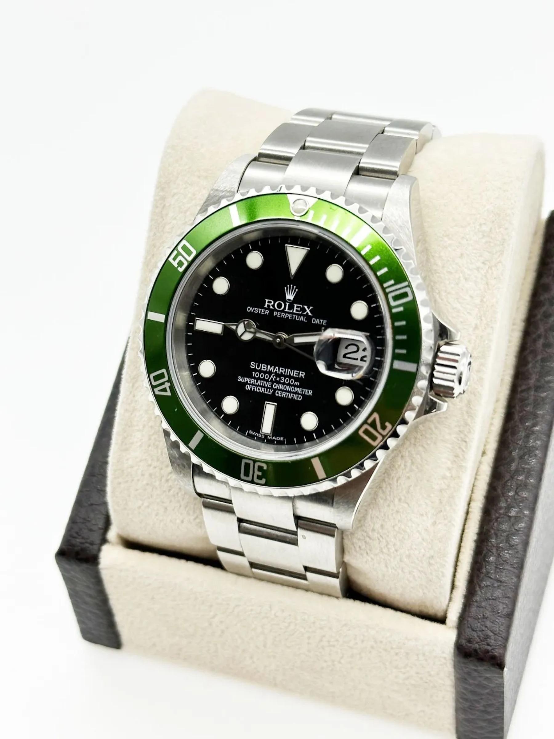 Rolex Kermit Submariner 16610V Ghiera Verde Quadrante Nero Scatola Inox 2007 in vendita 1