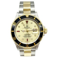 Rolex 16613 Schwarzer Submariner Champagner Serti Rubin Diamant Zifferblatt 18K Gold & Stahl