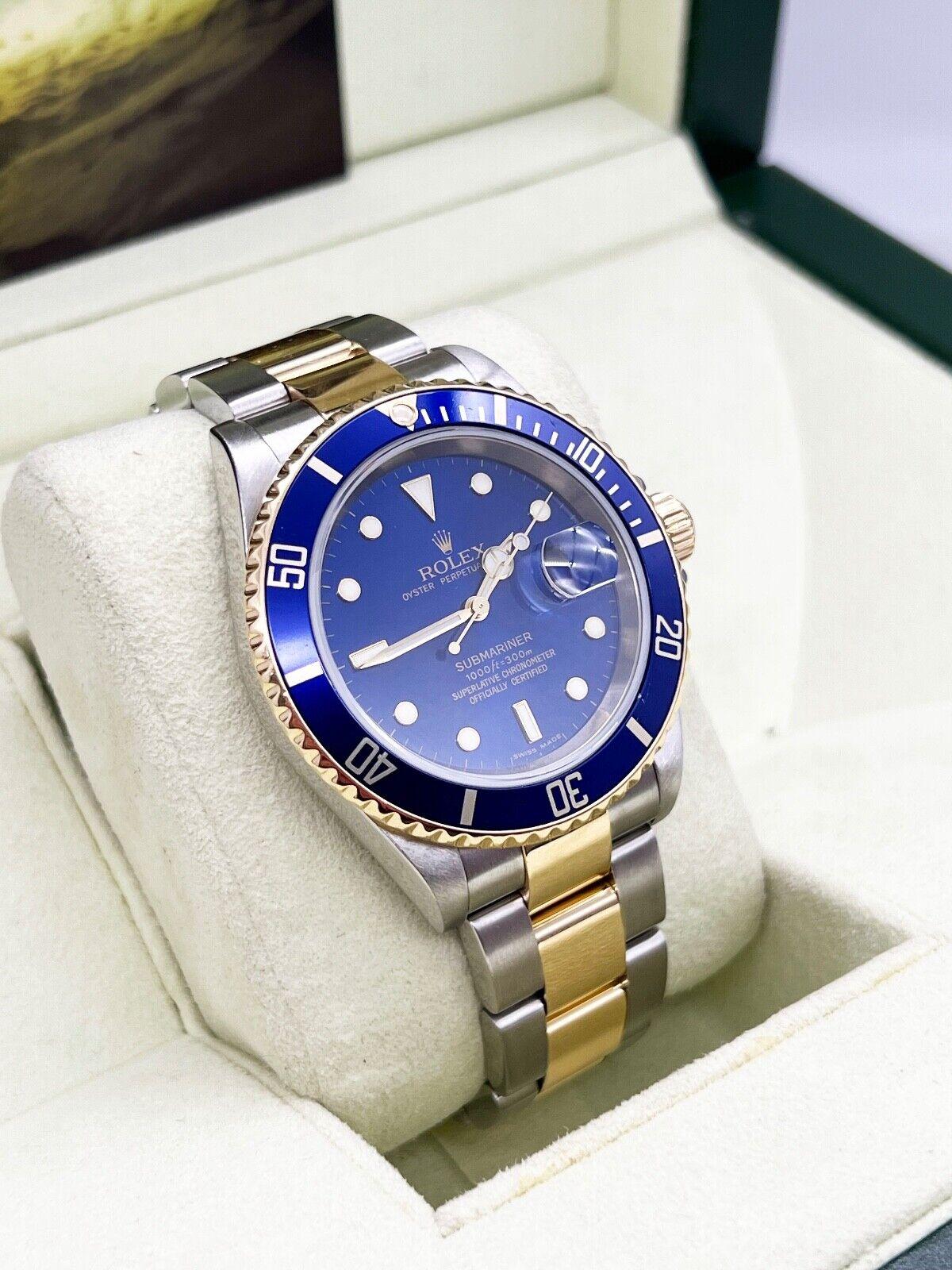 
Style Number: 16613



Serial: Z616***



Year: 2007

 

Model: Submariner

 

Case Material: Stainless Steel 

  

Band: 18K Yellow Gold & Stainless Steel 

  

Bezel: Blue

 

Dial: Blue

 

Face: Sapphire Crystal

 

Case Size: 40mm


