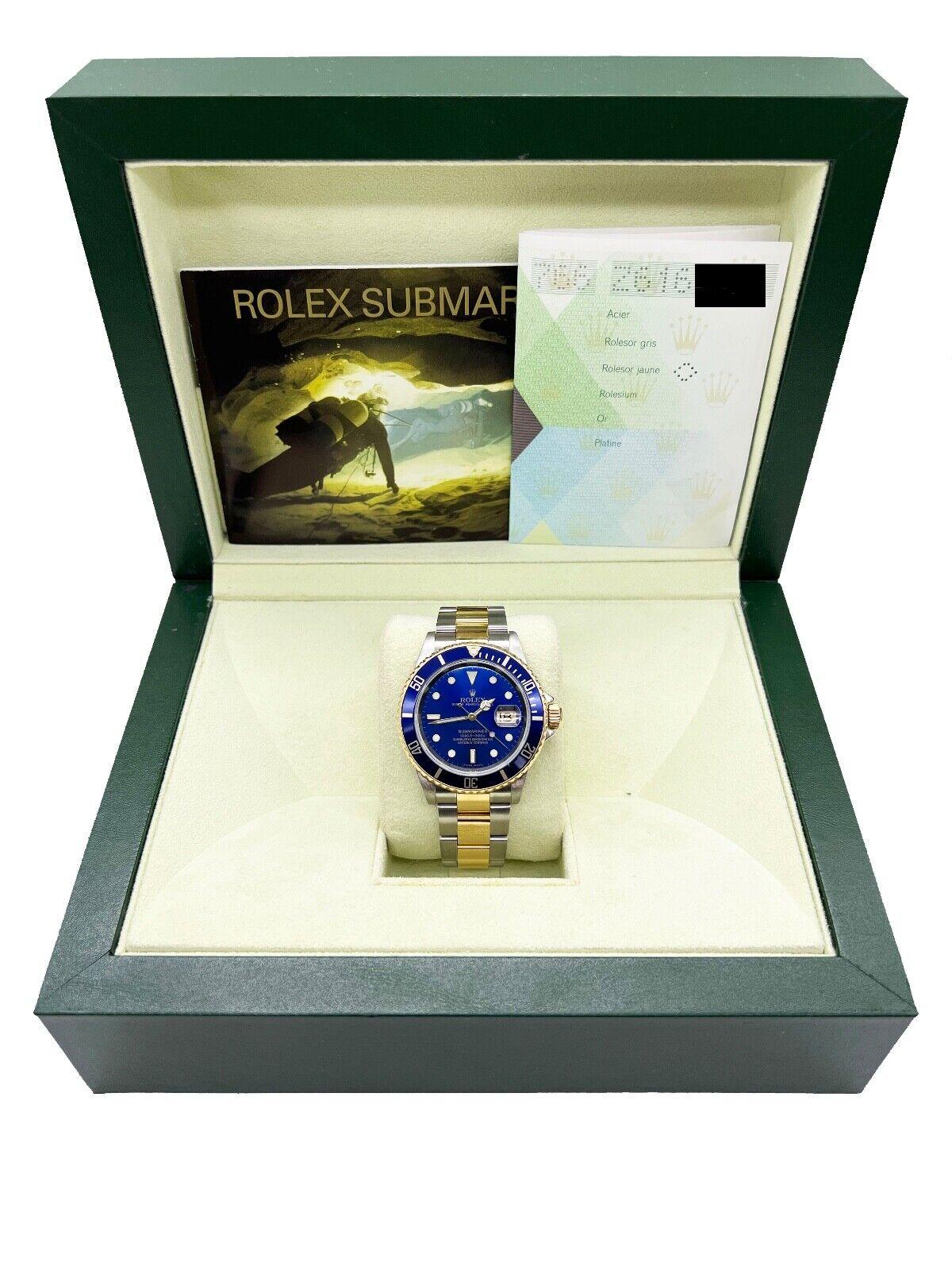 Rolex 16613 Blue Dial Submariner Stainless Steel Box Paper 2007 In Excellent Condition In San Diego, CA