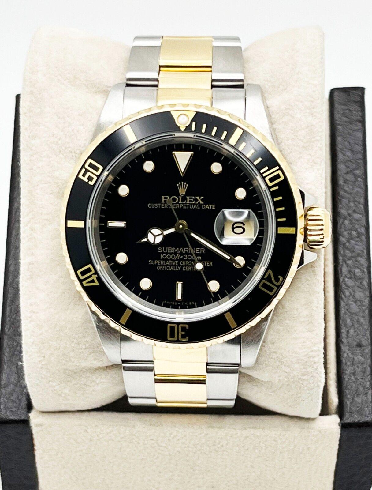 Style Number: 16613



Serial: T981***



Year: 1995

 

Model: Submariner

 

Case Material: Stainless Steel

 

Band: 18K Yellow Gold & Stainless Steel 

  

Bezel: Black

 

Dial: Black

 

Face: Sapphire Crystal

 

Case Size: 40mm

 

Includes: