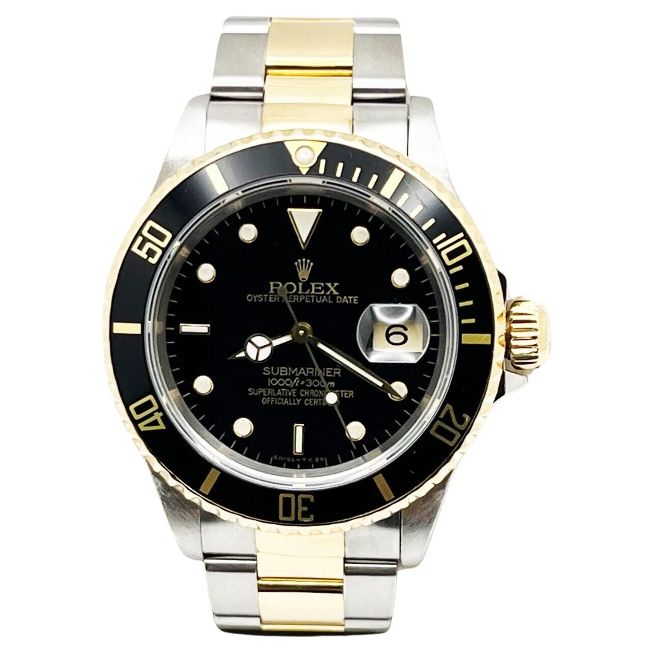 Rolex 16613 Submariner Black Dial 18K Yellow Gold Stainless Steel