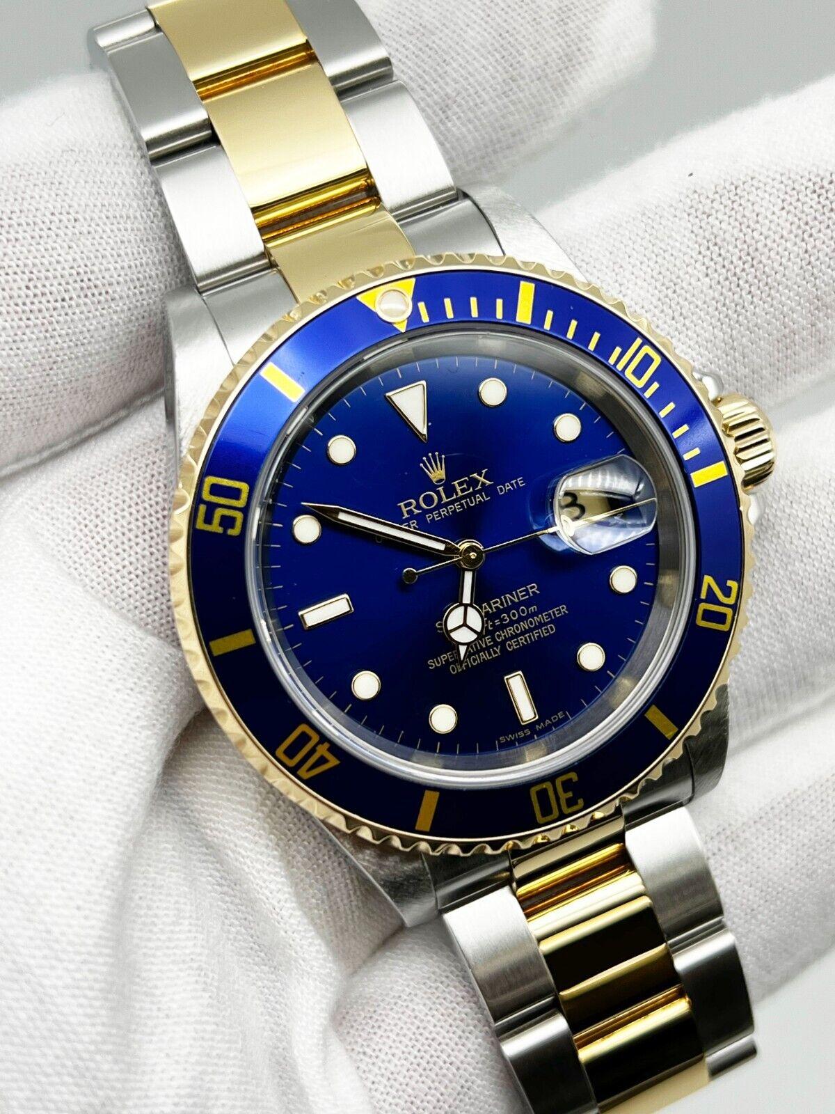 Rolex 16613 Submariner Blue Dial 18K Yellow Gold Stainless 2006 Box Paper For Sale 2