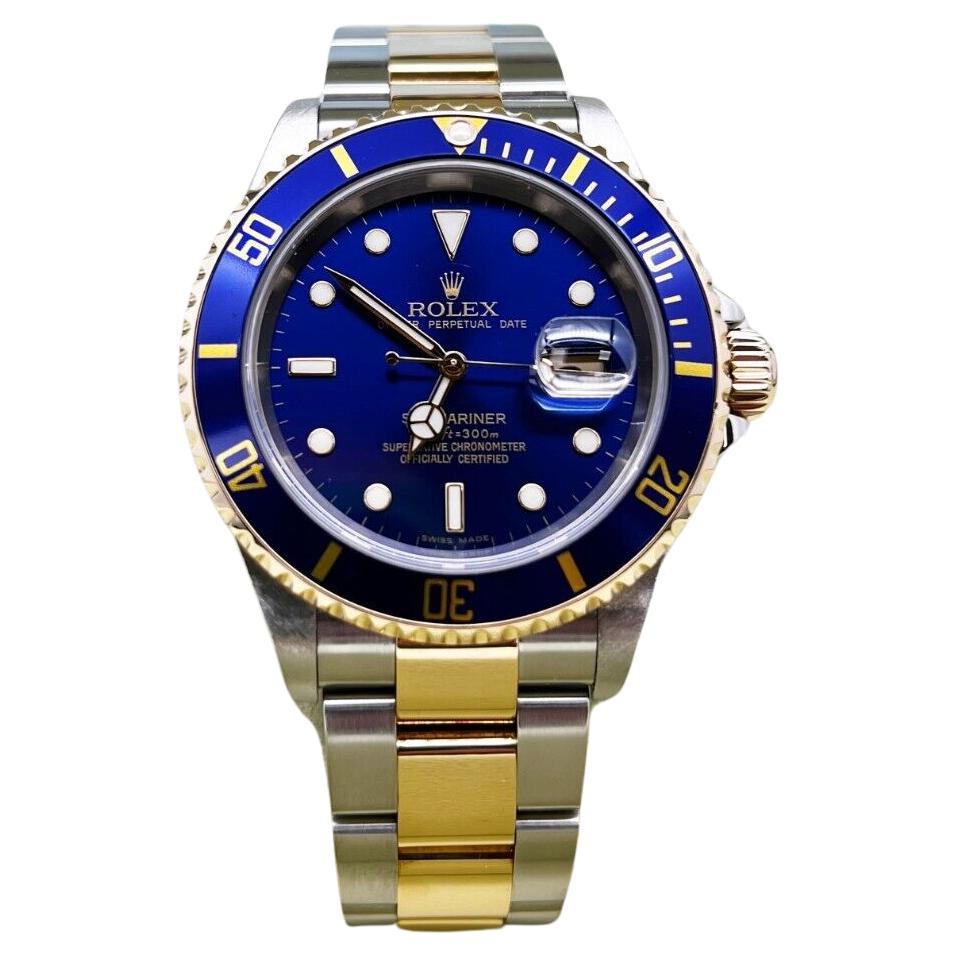 Rolex 16613 Submariner Blue Dial 18K Yellow Gold Stainless 2006 Box Paper For Sale