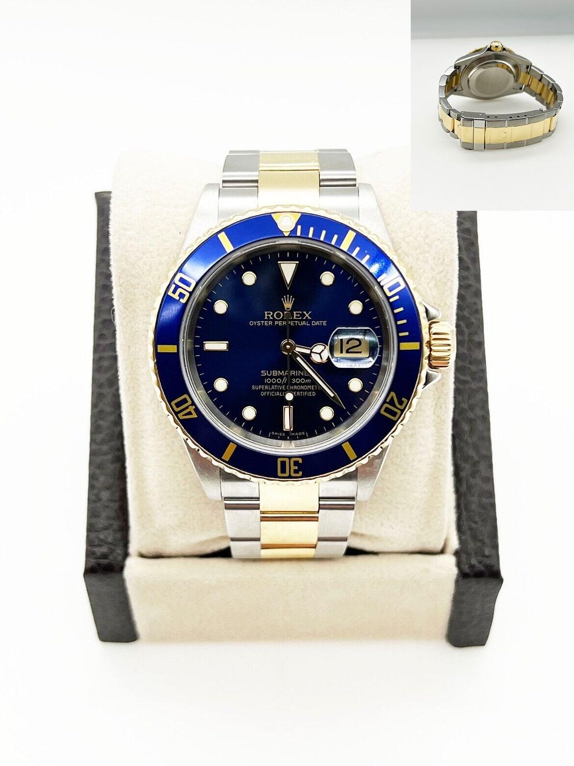 Rolex 16613 Submariner Blue Dial 18K Yellow Gold Stainless Steel 2005 For Sale 1