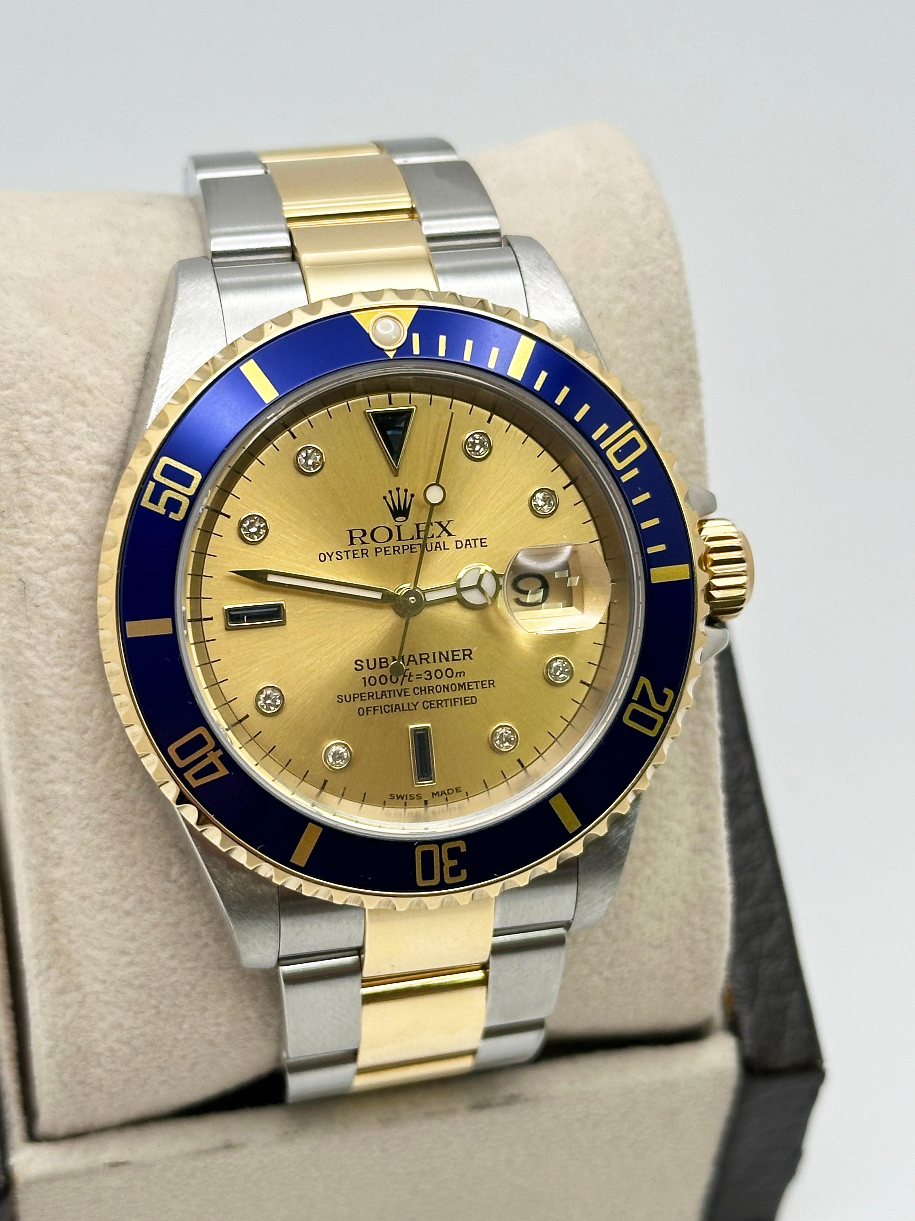 Rolex 16613 Submariner Serti Dial 18K Yellow Gold Stainless Steel Box Paper 2004 1
