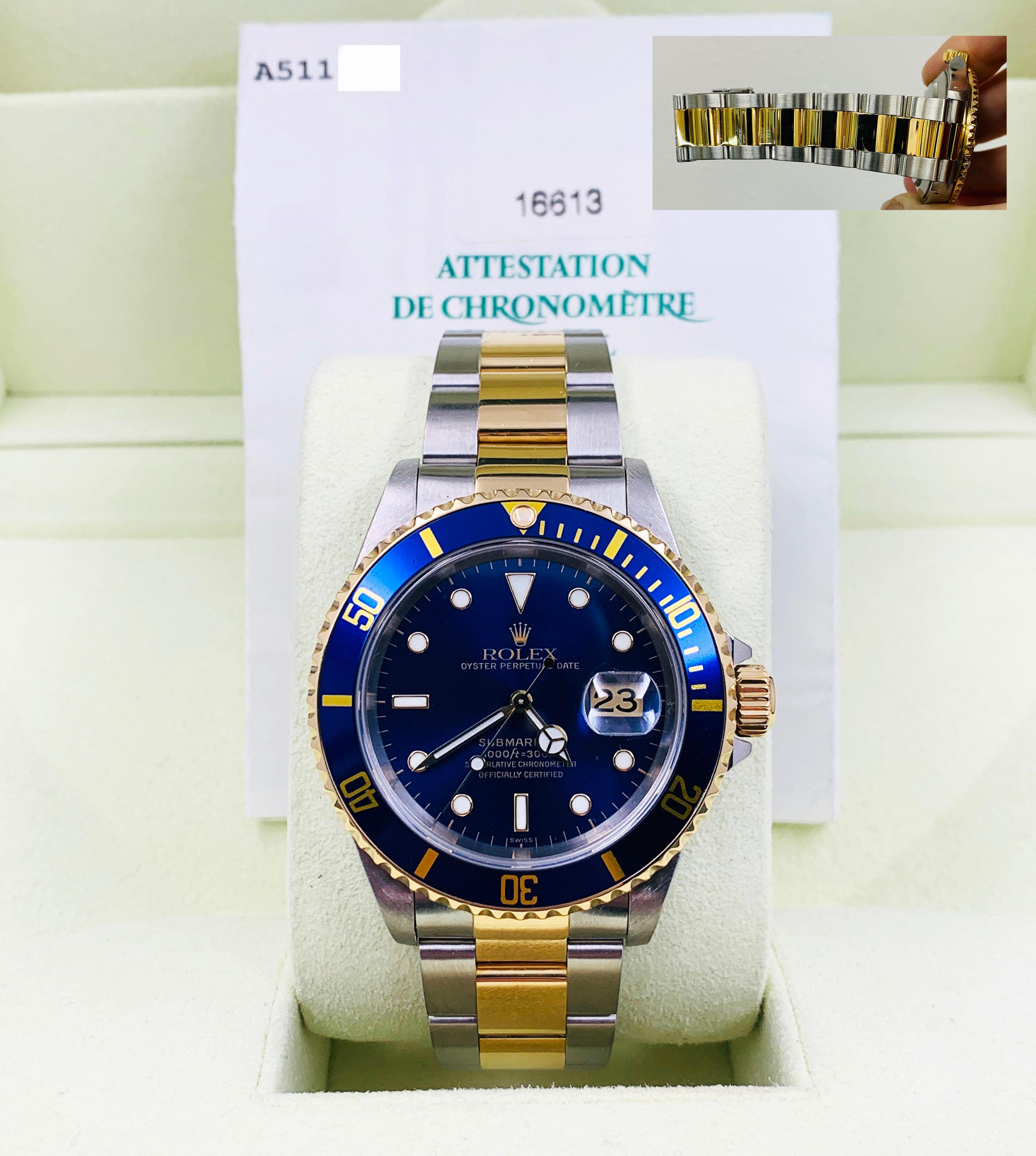 Rolex 16613 Submariner Two-Tone Blue Bezel Dial Stainless Steel Box Papers 1