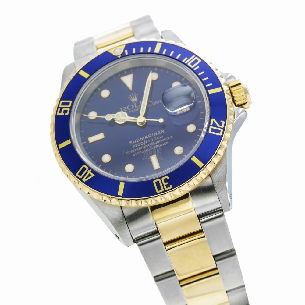 Rolex 16613 U Sub Blue Submariner Stainless Steel and 18 Karat Yellow Gold Diver For Sale 2