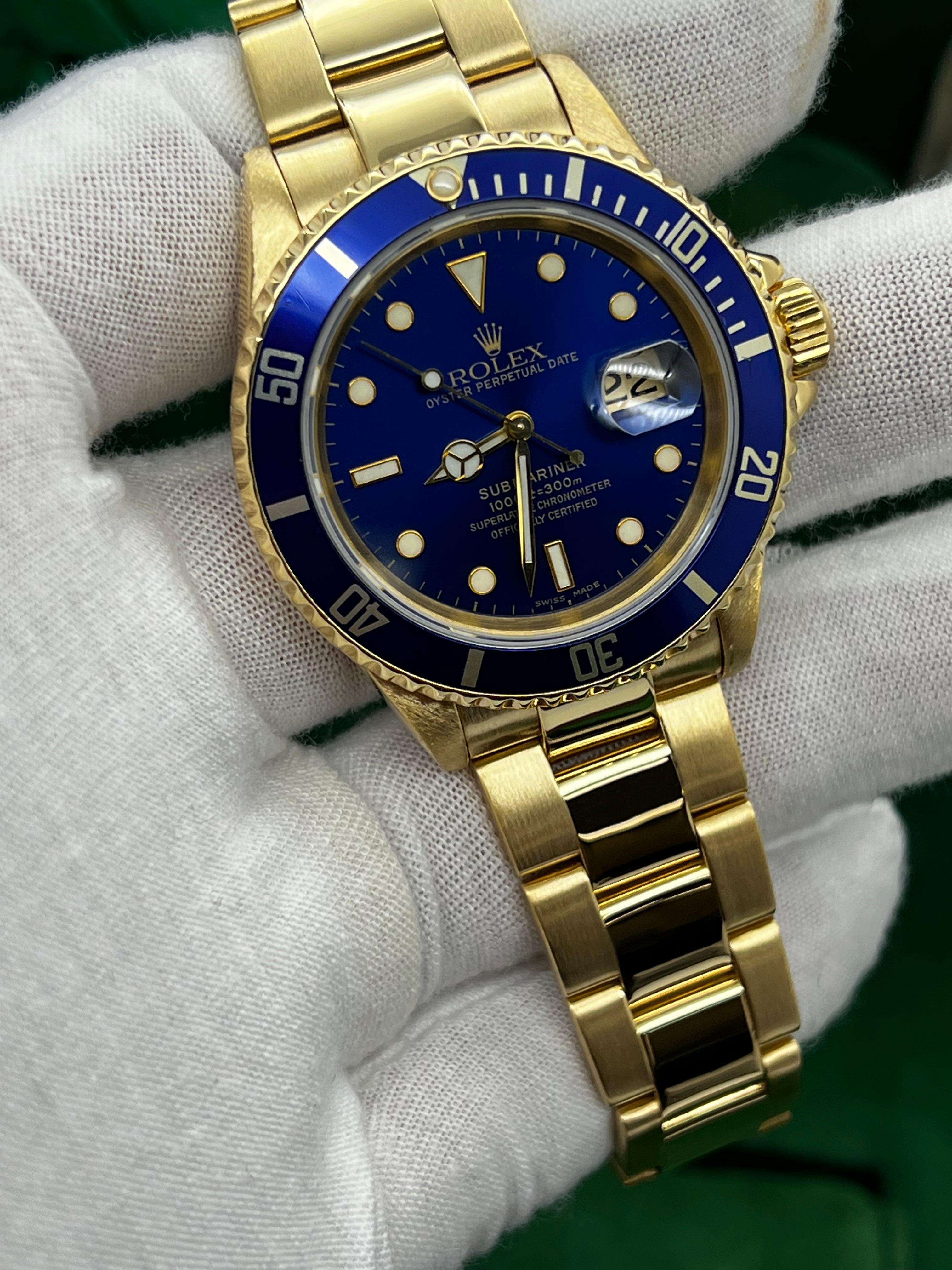 Men's Rolex Submariner 16618 Blue Dial 18K Yellow Gold Original Box