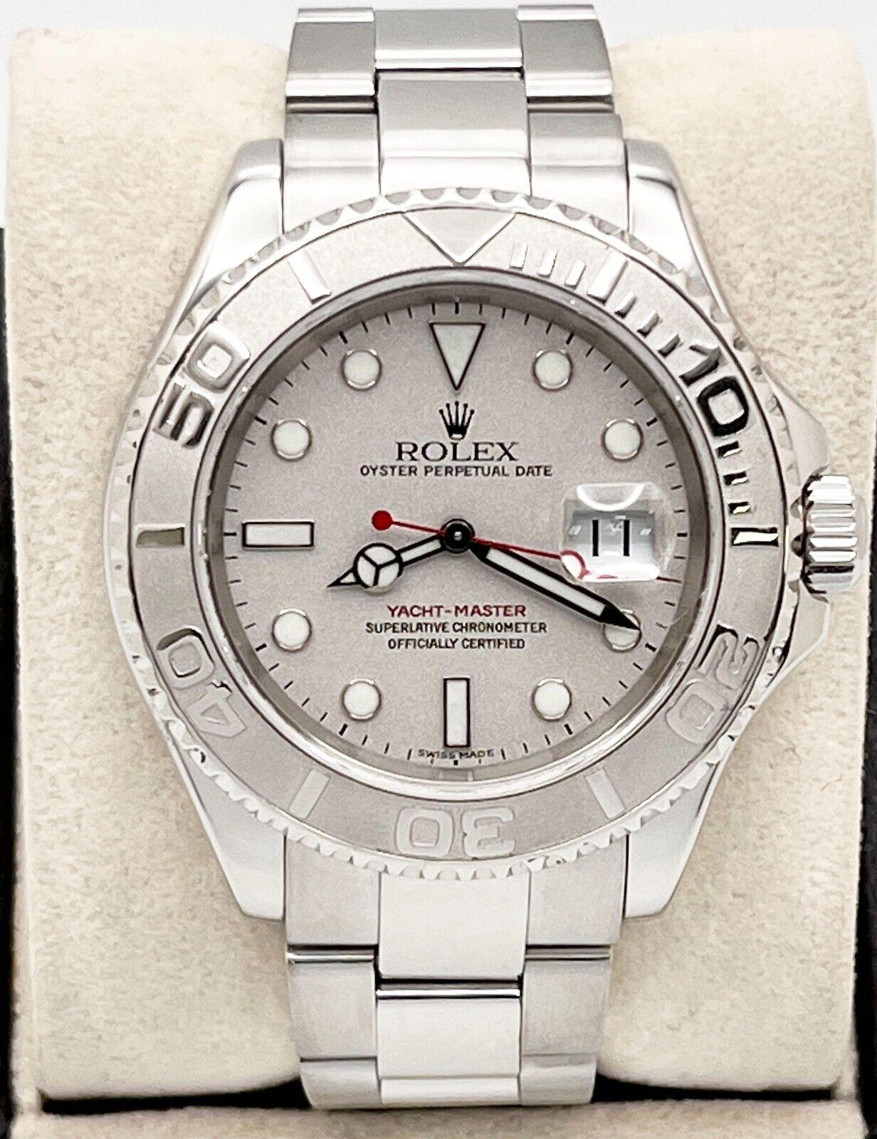 Style Number: 16622



Serial: Y257***



Year: 2002

 

Model: Yacht Master

 

Case Material: Stainless Steel

 

Band: Stainless Steel

 

Bezel: Platinum 

 

Dial: Platinum Silver

 

Face: Sapphire Crystal

 

Case Size: 40mm

 

Includes: