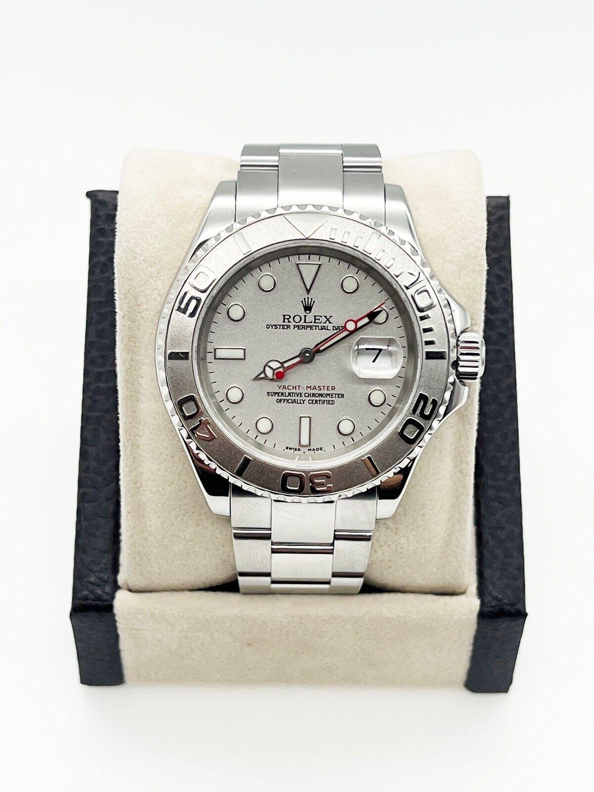 Rolex 16622 Yacht Master Platinum Dial Platinum Stainless Steel Box Papers In Excellent Condition For Sale In San Diego, CA