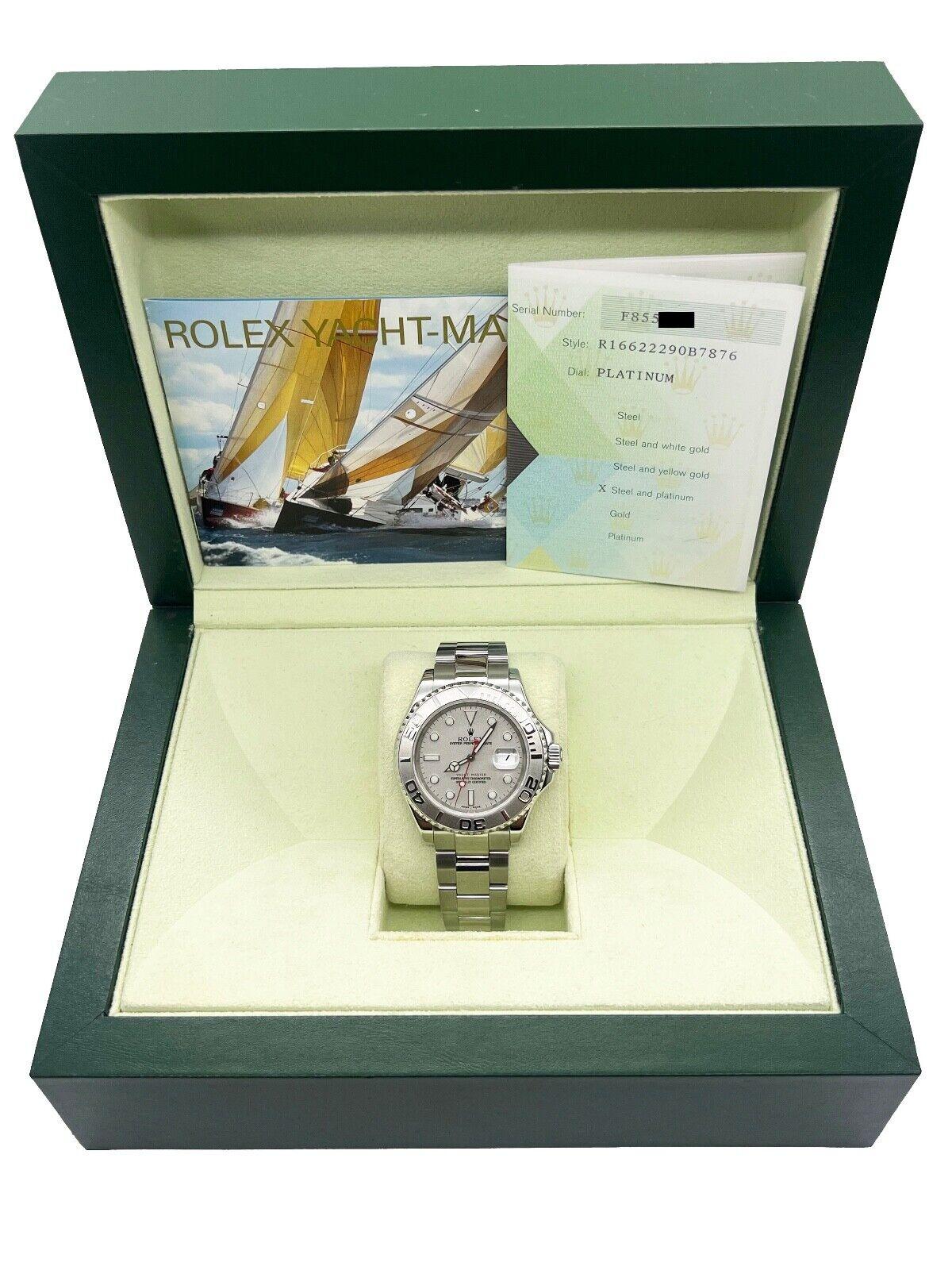 Rolex 16622 Yacht Master Platinum Dial Platinum Stainless Steel Box Papers For Sale 1