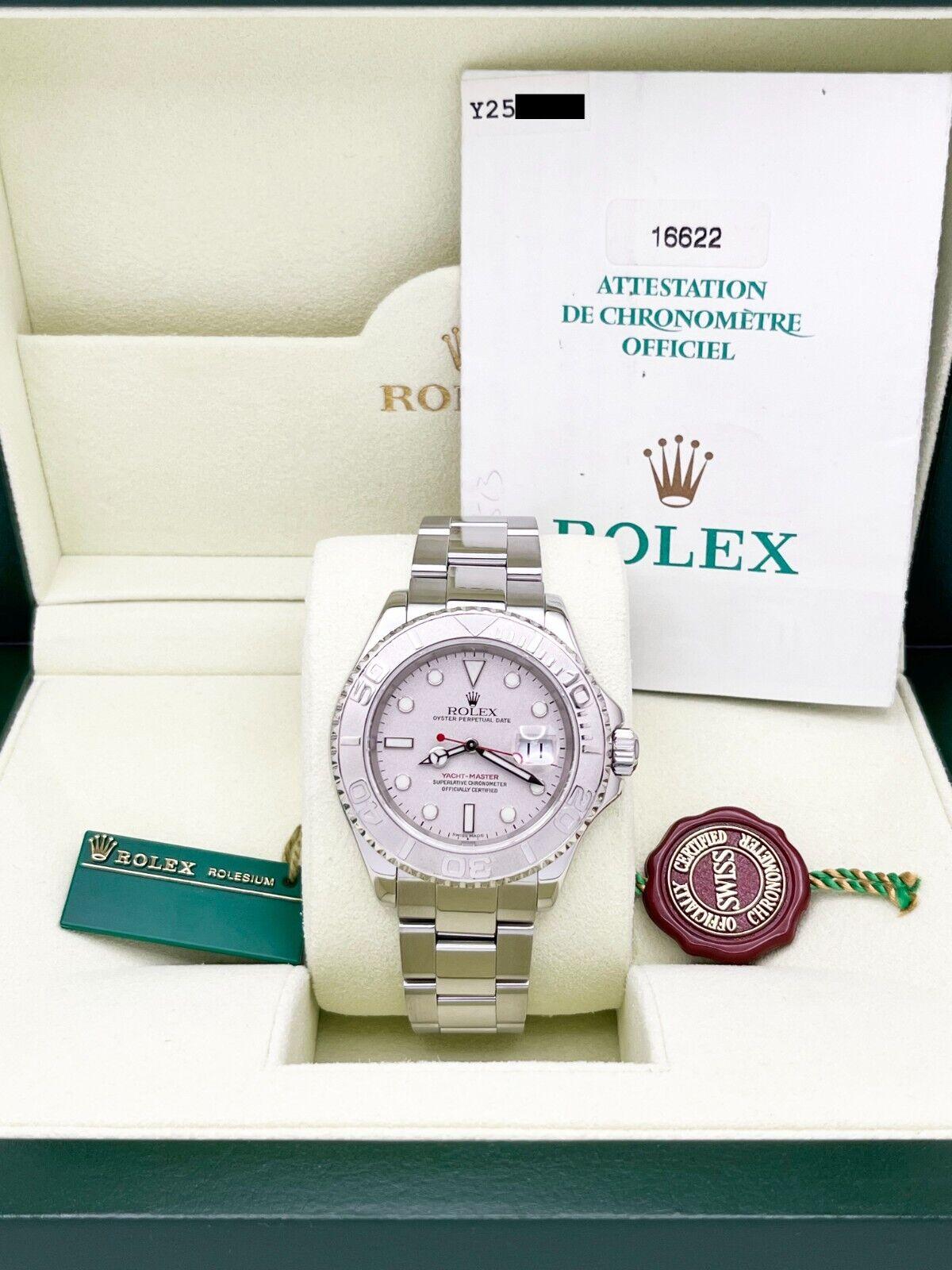 Rolex 16622 Yacht Master Platinum Dial Platinum Stainless Steel Box Papers In Excellent Condition In San Diego, CA