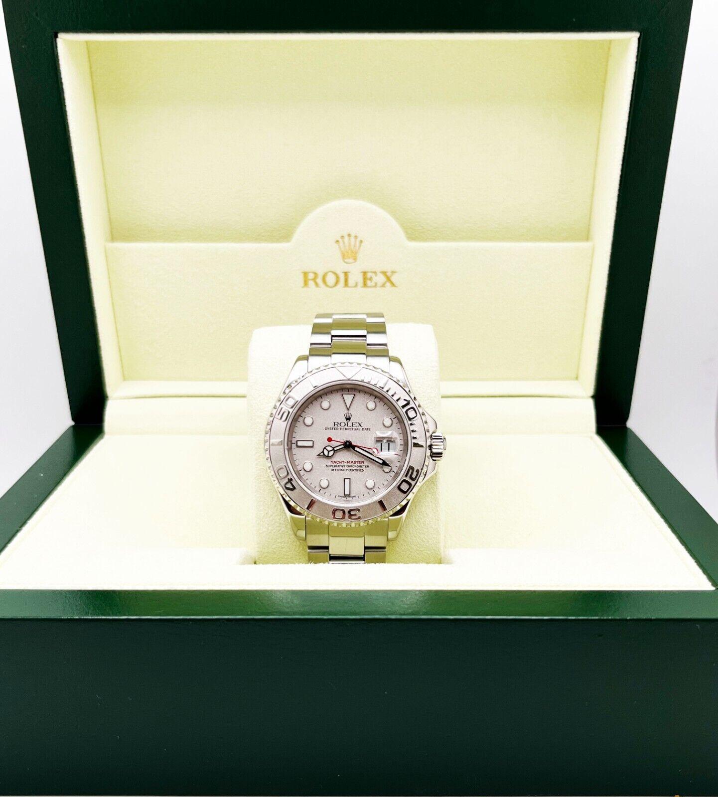 Women's or Men's Rolex 16622 Yacht Master Platinum Dial Platinum Stainless Steel Box Papers